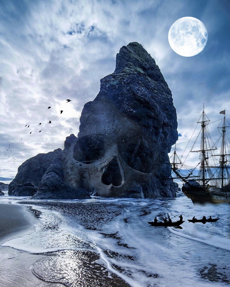 full moon, water, nature, dusk, waters, no people, skull and crossbones, treasure, cold, outdoors, tranquil scene, beauty in nature, ice, snow, seafaring