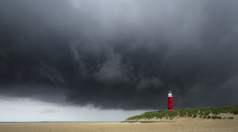storm, clouds, built structure, safety, holiday, 5K, red, north sea, texel, sky, sea, scenics, land, lighthouse, water, sand, tower, outdoors, beacon