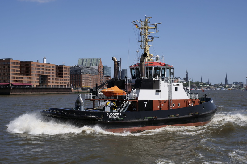 ship, 5K, architecture, outdoors, hamburg, bugsier 7, sport, sailing, port city, built structure, nautical vessel, towing vessel, maritime, wave, transportation