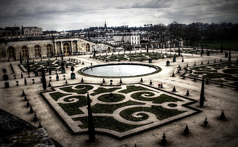 geometric shape, Artistic, travel destinations, history, Europe, 4K, Versailles, day, water, palace, nature, lawn, city, green, no people, cloud - sky