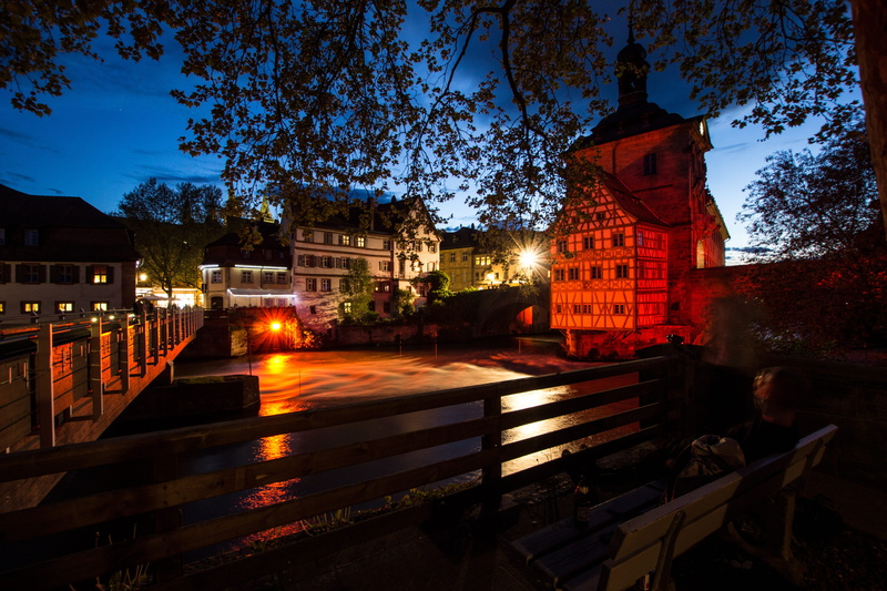 plant, architecture, bamberg, Web, surreal, silent, reflection, upper bridge, bench, building exterior, seat, sky, Bridge, Bridge, transportation, tree