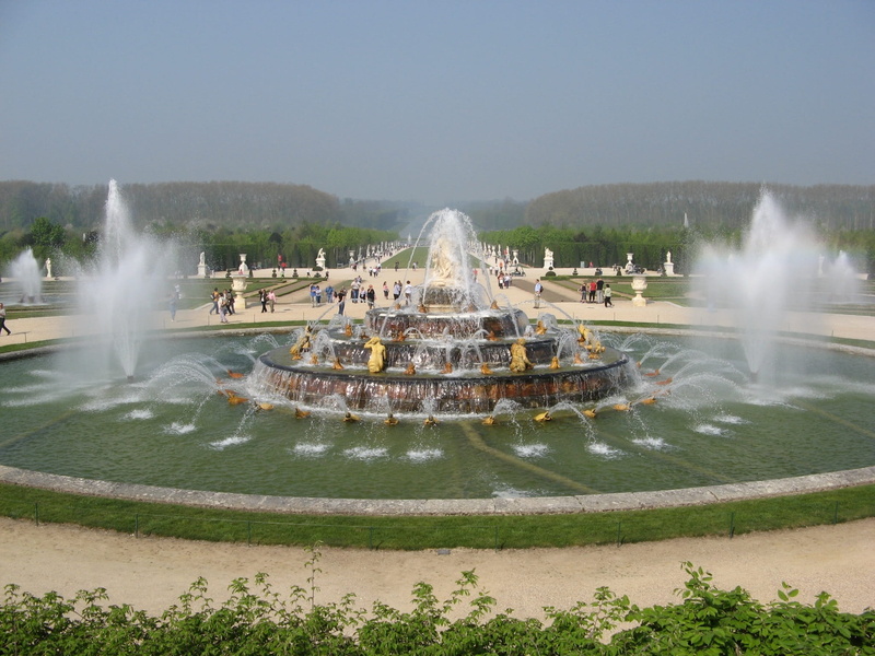 Castle, Water Jet, splashing, fountain, Versailles, motion, travel, plant, water, tourism, monument, basin of latona, 1080P, flowing water, castle, Garden