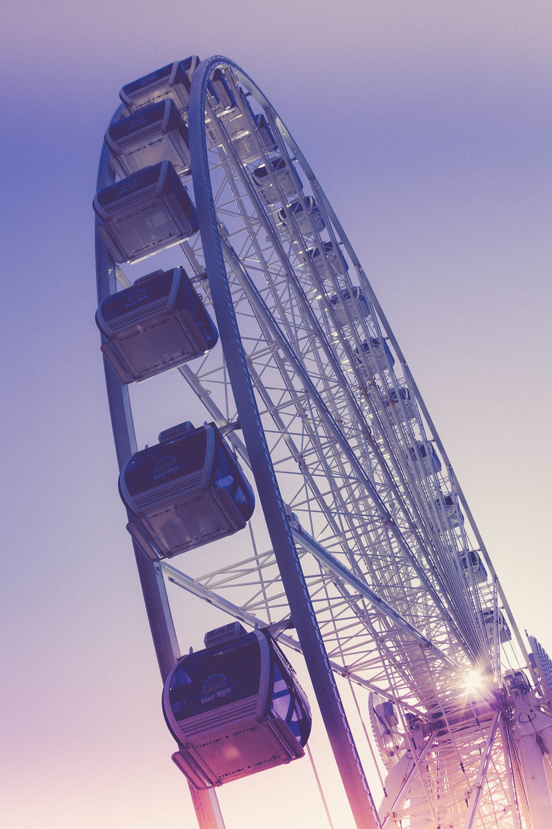 5K, united states, illuminated, great wheel, amusement park, clear sky, travel destinations, low angle view, dusk, outdoors, day, amusement park ride