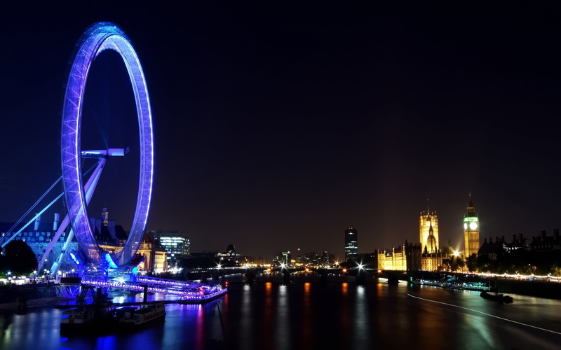 amusement park, London, 2K, river, travel destinations, panorama, city, eye, Ferris wheel, the city, cityscape, tower, nightlife, England, reflection