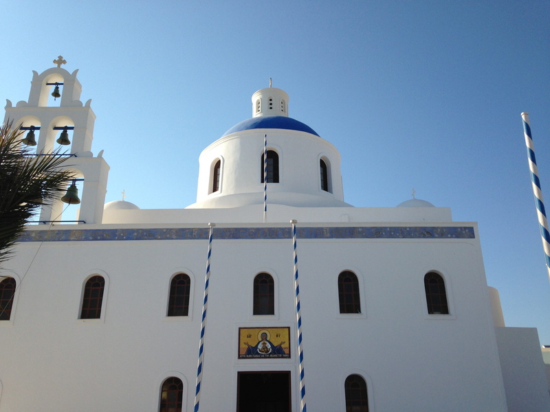place of worship, belief, oia, 2K, nature, built structure, clock, travel Locations, Santorini, vacations, building, building exterior, tower, clear sky