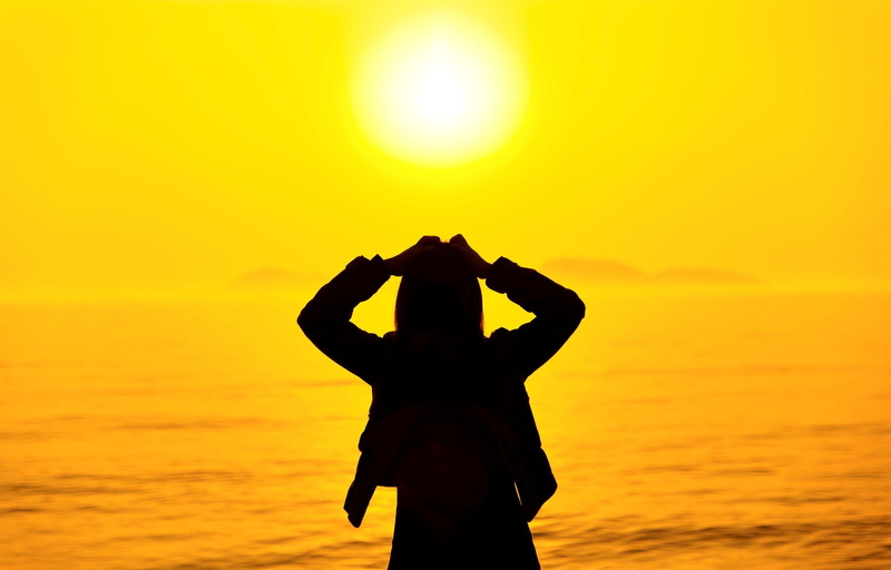 tranquil Scene, leisure activity, freedom, one Young Woman Only, widescreen, sunset, sunrise - Dawn, relaxation, human arm, mood, sky, women, vacations
