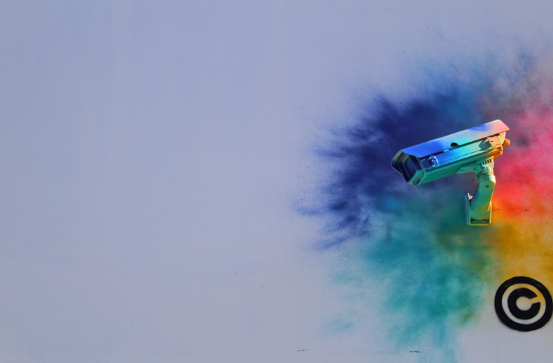 paint, camera, technology, bullet, watching, splash, security Camera, equipment, color, security, 5K, control, sky, air, surveillance, blue, backgrounds