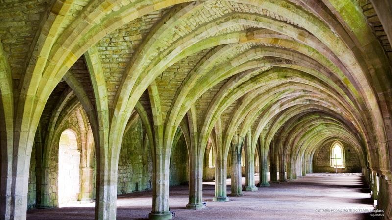 Architecture, england, north, yorkshire, abbey, 2K, fountains