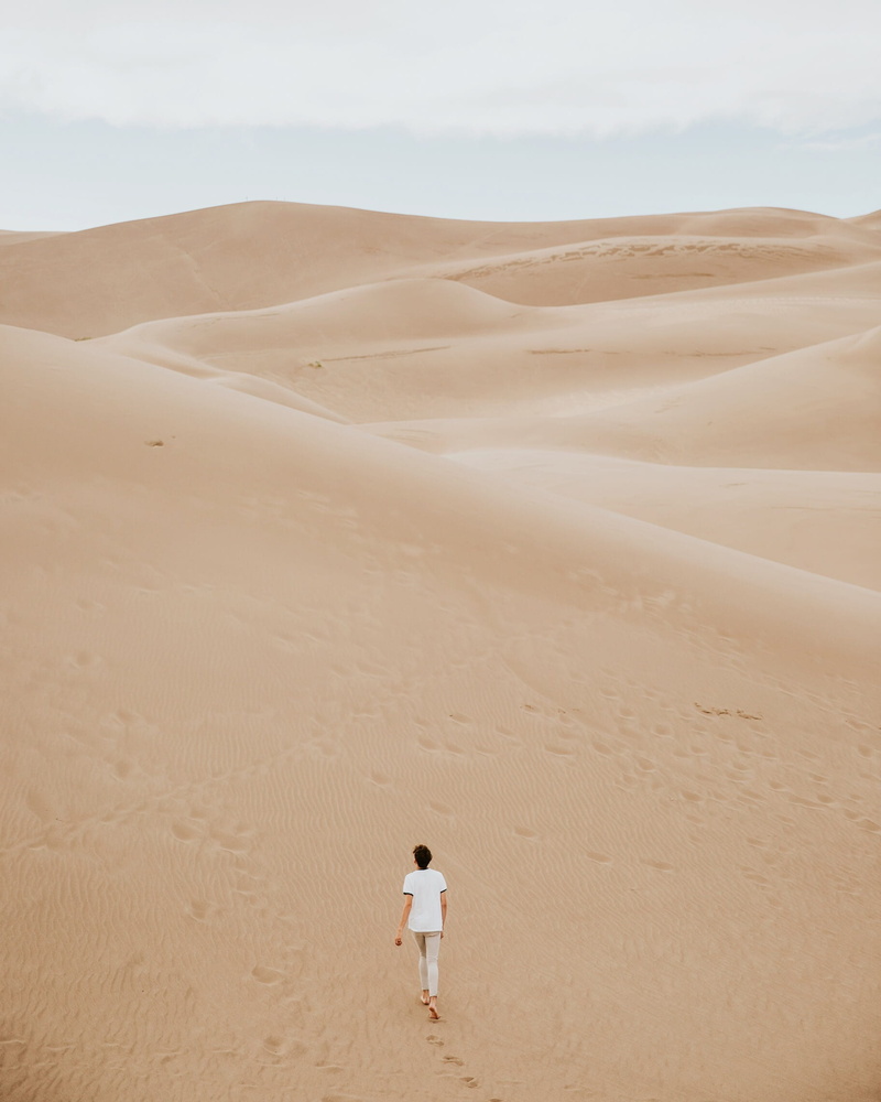 tranquil scene, walking, desolate, one Person, rear view, standing, arid climate, environment, remote, man, men, day, person, beach, 1080P, white, dry
