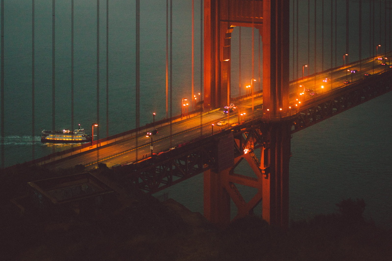 san francisco, water, boat, overpass, sf bay area, skyscraper, travel, 4K, bridge - man made structure, night, travel destinations, bay, illuminated, tourism