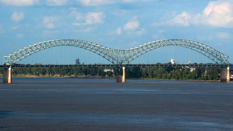 memphis, across, clouds, nature and landscapes, mississippi river, bridge, river, water, mississippi, 1080P, steel