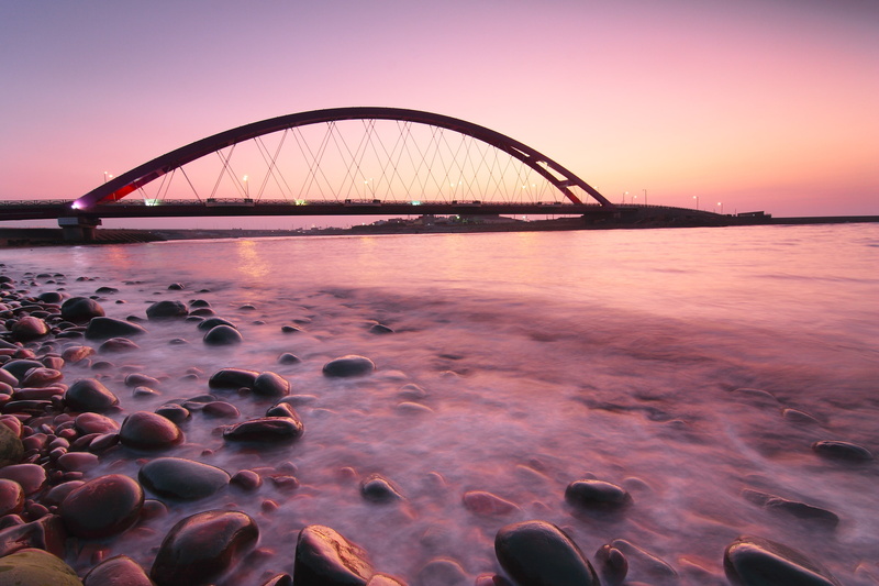 twilight, sea, built structure, nature, stones, connection, bridge - man made structure, outdoors, architecture, Germany, transportation, no people, pink