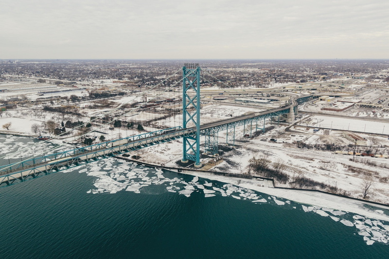 Ambassador Bridge, landscape, bridge, traffic, 720P, road, winter