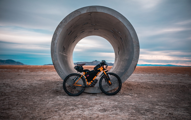 surly, transportation, wendover, land vehicle, desert, sky, nature, cloud - sky, day, bike packing, travel, united states, utah, full length, sun tunnels