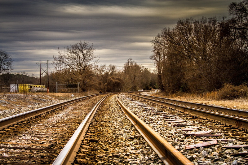 track, transportation system, railway, line, dark clouds, vanishing point, the way forward, guidance, road, train tracks, transportation, day, long, trees