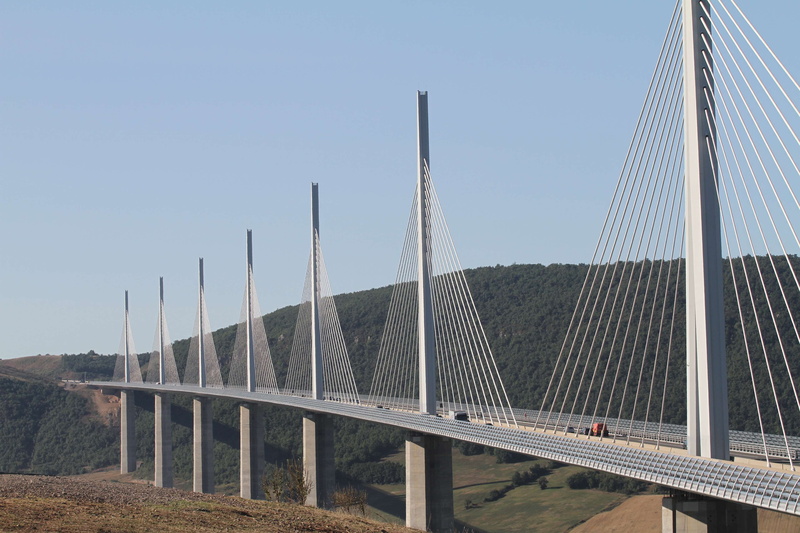 steel cable, transportation, clear sky, travel, day, suspension bridge, architecture, viaduc, millau, sky, cable-stayed bridge, connection, travel destinations