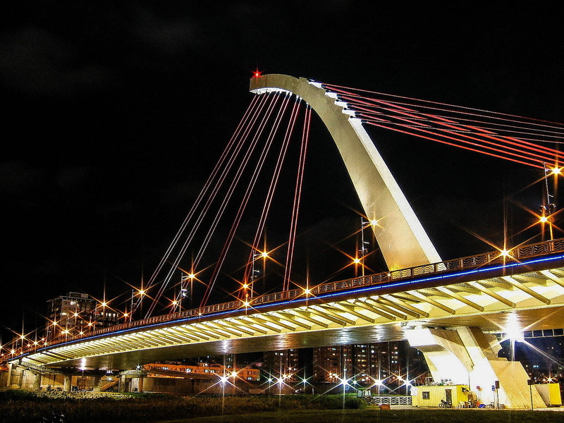 cityscape, river, photo, Bridge, lights, night, bridge - Man Made Structure, cable-stayed bridge, sky, city, suspension Bridge, nature, Taiwan, architecture