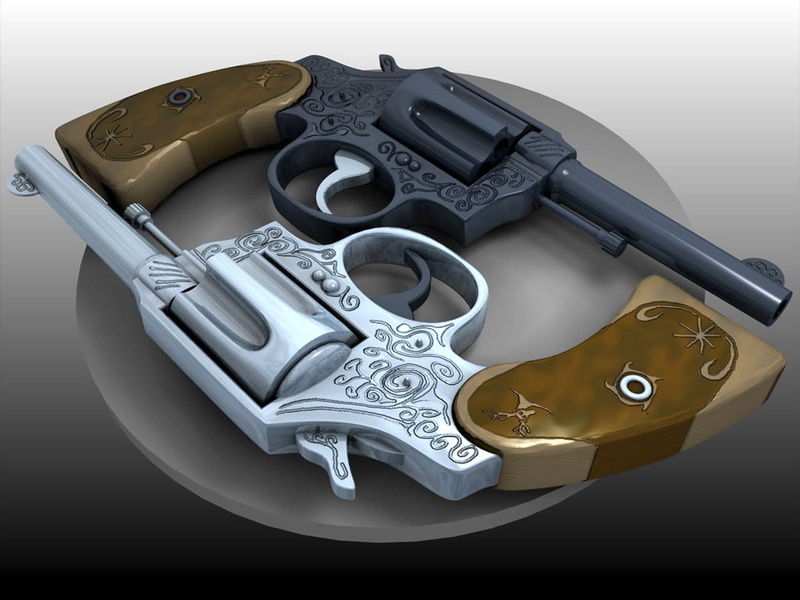 480P, yin, d, abstract, art, Pistols, cg, 3D, hd, Yin Yang, yang, wild, west
