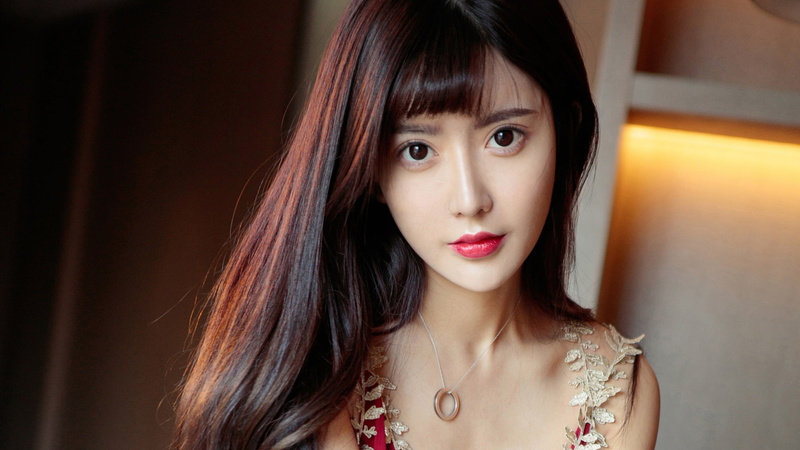 portrait, face, red lipstick, women, Asian, long hair, photography, 1080P, model, Zhao Zhi Yan