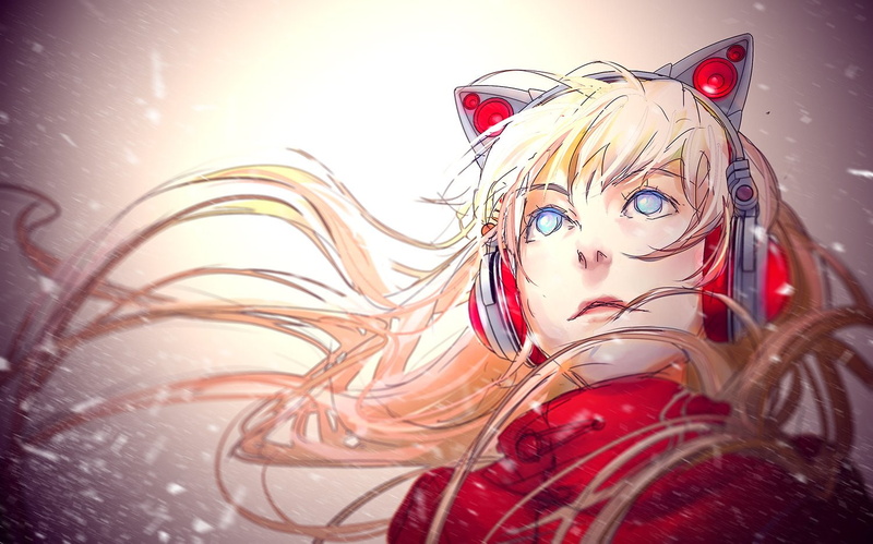 ears, eyes, long, blonde, headphones, wenqing, original, blue, 720P, yan, hair, animal