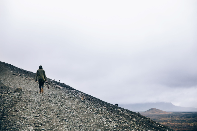 hill, outdoors, cap, leisure activity, tourism, mountain, gravel, rear view, trip, vacations, adventure, earth, solitude, tourists, trail, winter, sky