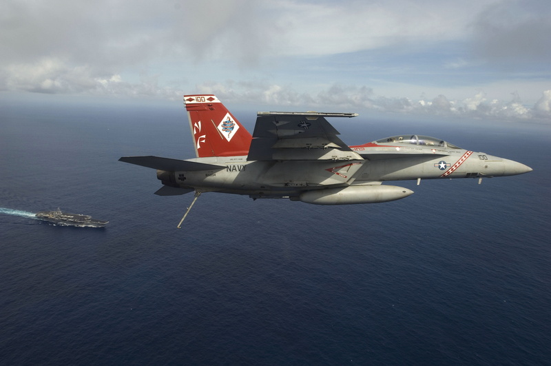 carrier-based fighter-bomber FA-18F, on the move, 4K, aerospace industry, scenics - nature, plane, military, motion, flying, sky, airplane, sea, transportation