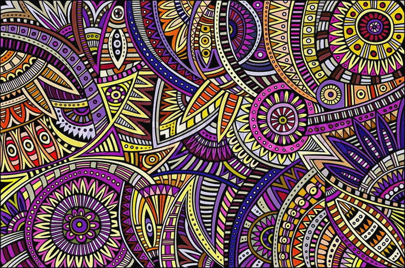 acrylic paint, canvas, bends lines, Boho style, circles, floral ornament, 1080P, screensaver on your desktop, abstraction, texture, background, purple shades