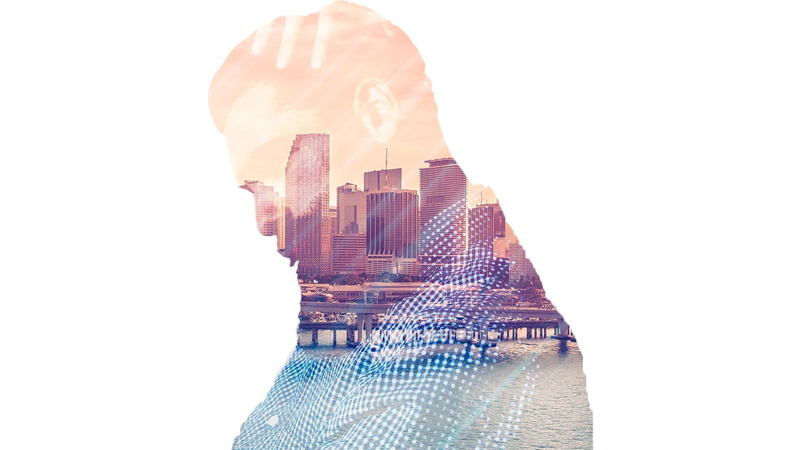 white background, profile view, cityscape, silhouette, digital composite, building exterior, business, city, man, faded, 1080P, businessman, skyscraper
