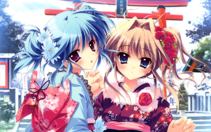 uryu, symphony, blush, clothes, japanese, sena, kimono, mashiroiro, purple, eyes, 1080P, hair, tsubasu, sakuno, airi, brown, izumi, blue