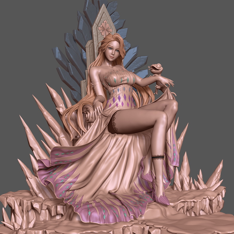 blue eyes, throne, 4K, legs, purple, dress, women, Cifangyi, high heels, lace garter, long hair, spikes, pink, shoes, CGI, simple background