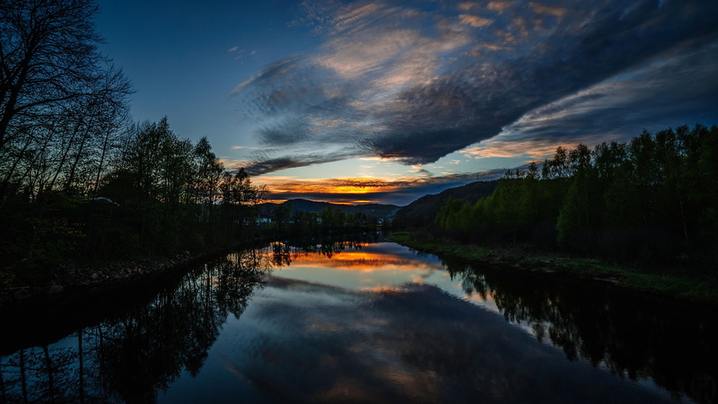 sunset, landscapes, nature, Clouds, trees, x, rivers, art, 5K, hd, lakes
