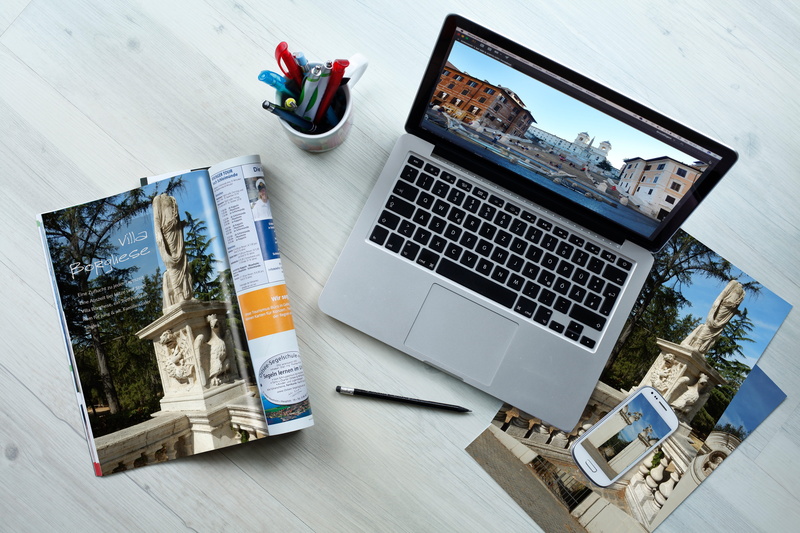 technology, magazine, using laptop, macbook, 5K, laptop, high angle view, rome, connection, furniture, pro, wireless technology, communication, mockup