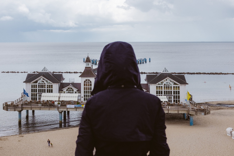 natural, back view, lifestyles, restaurant, hood - clothing, men, resort, germany, active, tourism, nature, water, looking, person, travel, beach, rain