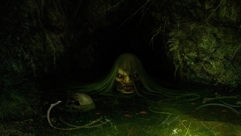 fright, Daniel Jiménez Villalba, swamp, art, 1080P, fantasy, Jenny Greenteeth