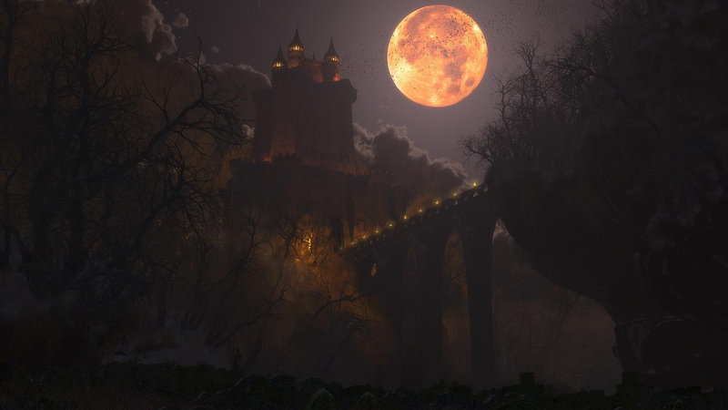 fright, castles, nature, 1080P, night, nature and landscapes, halloween, castle