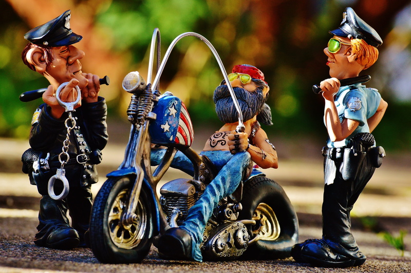 figure, transportation, childhood, headband, policewoman, jeans, sit, joy of life, crash helmet, tattooed, casual, casual clothing, men, headwear, america