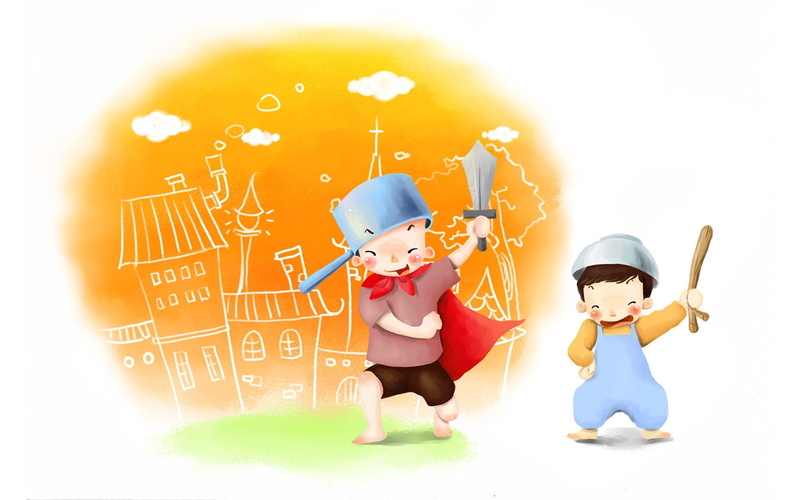 indoors, childhood, togetherness, 720P, smiling, women, two, helmet, offspring, cartoon, digital, baton, computer Graphic, education, full length, men