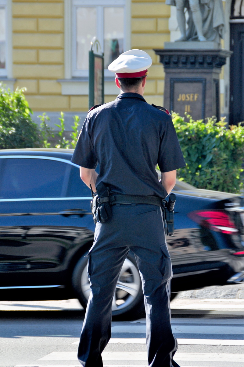 ordnungshüter, male, watch, government, rear view, cap, police, real people, transportation, standing, architecture, building exterior, motor vehicle, day