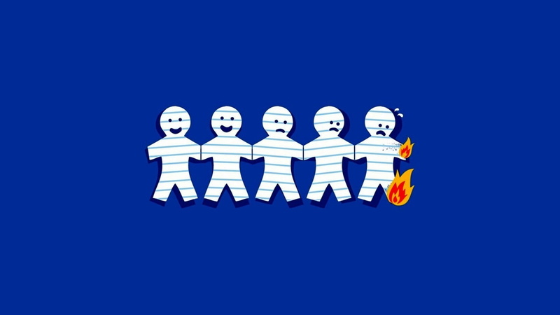 teamwork, people, humor, studio shot, colleague, blue background, adult, global communications, cooperation, coworker, paper, burning, simple, men, connection