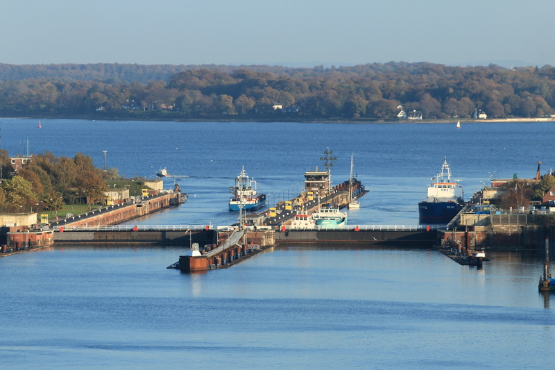 locks, harbor, sky, northern baltic sea channel, passage, freight transportation, shipping, outdoors, sea, lock, channel, fjord, waterfront, passenger craft