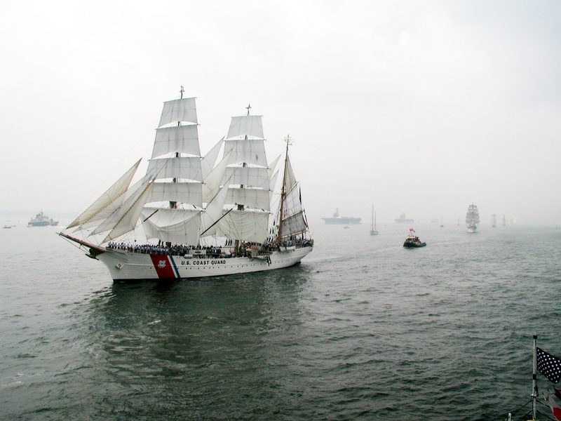 sailboat, on the move, nautical vessel, 1080P, sky, tall, passenger craft, rigging, water, white, motion, transportation, parade, cruise, body, craft
