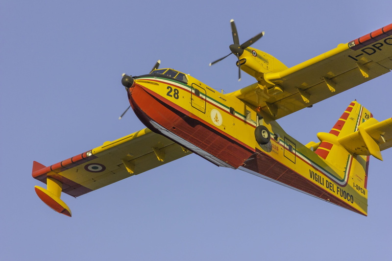air, military, yellow, clear sky, vigili, seaplane, airshow, fire bomber, aircraft, airtanker, italy, propeller, canadair, transportation, outdoors, cl415