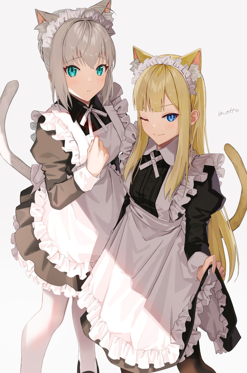 anime, thighs, grey hair, parted lips, fan art, looking at viewer, small boobs, nekomimi, simple background, artwork, Gray (Lord El-Melloi II Case Files)