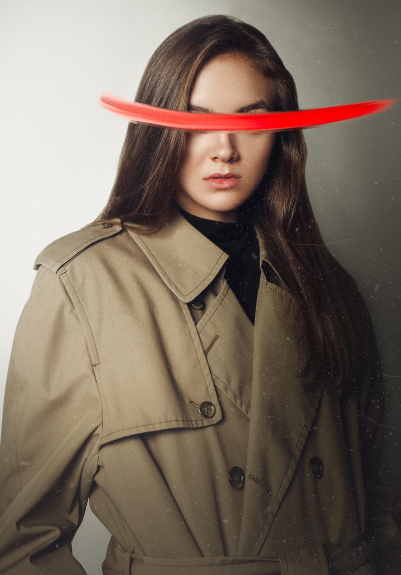cap, jacket, red, trench coat, standing, weapon, glasses, overcoat, brown, belt, fashion, hairstyle, weaponry, person, peacoat, accessory, beautiful woman