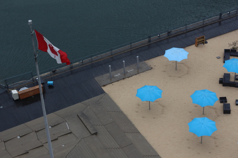 red, high angle view, hanging, cottage, wet, vacation, rain, pole, roof, 5K, sand, city, architecture, day, umbrella, patriotism, nature, gray, building exterior