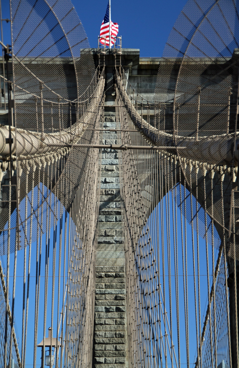 nature, brooklyn bridge, low angle view, no people, architecture, day, travel destinations, tourism, patriotism, bridge, 4K, bridge - man made structure