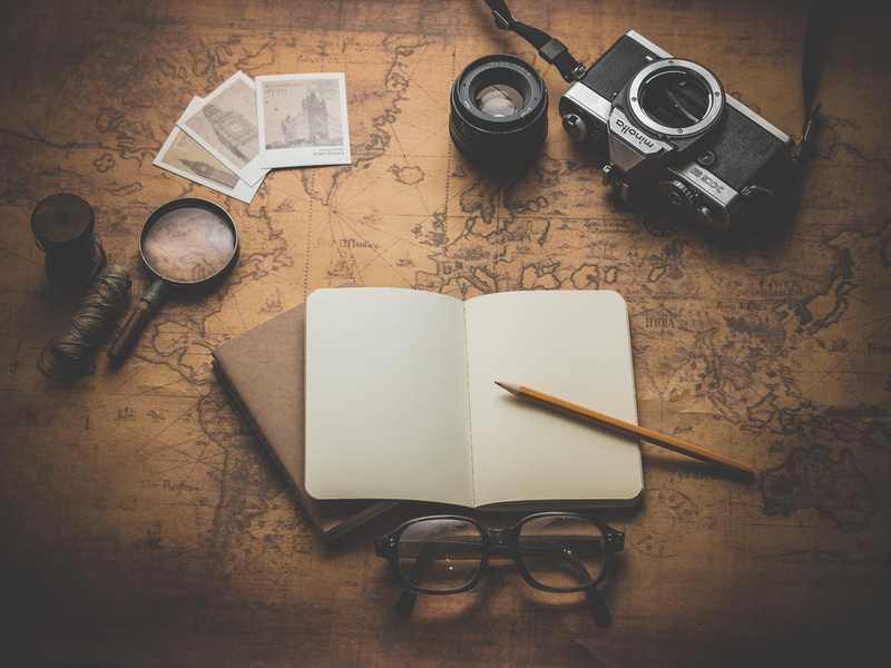 4K, map, notebook, travel, glass, tour, notepad, magnifying, camera, notes, glasses, old, maps
