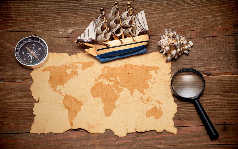 map, boat, 2K, background, compass, sailing, accessories, magnifying glass