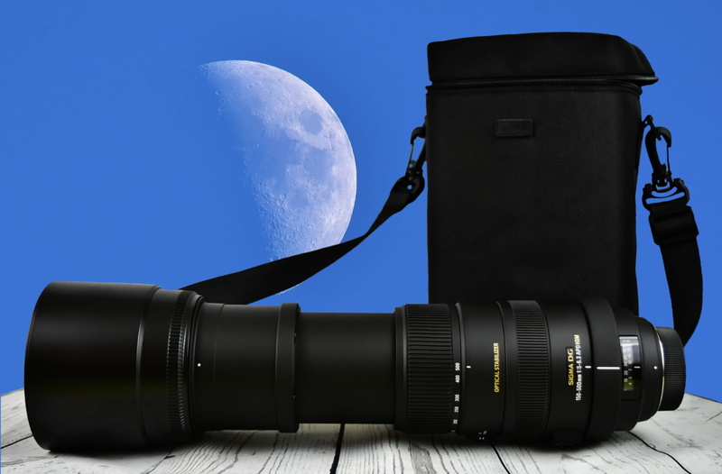 150-500mm, outdoors, sky, equipment, sigma zoom, blue, digital camera, zoom, science, creativity, increase, moon, camera - photographic equipment, no people