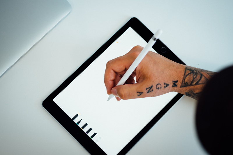 apple pencil, computer, human body part, human arm, one person, copy space, close-up, body part, human hand, holding, communication, stylus, screen, artist